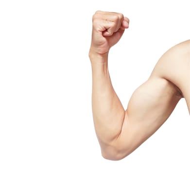 Strong arm man muscle isolated on white background with clipping path, fitness and healthy care concept