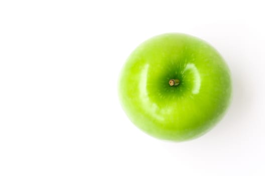 Closeup top view green apple on white background, fruit healthy concept