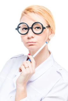 vertical portrait of a beautiful doctor close-up isolated