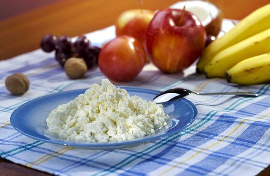 healthy useful cottage cheese breakfast with fruit