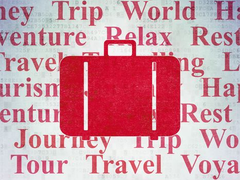 Tourism concept: Painted red Bag icon on Digital Data Paper background with  Tag Cloud