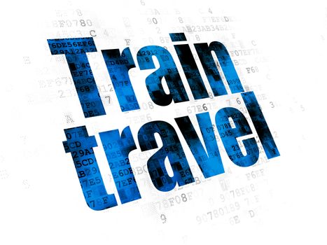 Vacation concept: Pixelated blue text Train Travel on Digital background