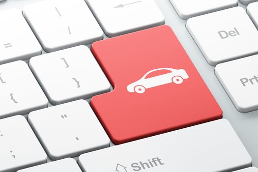 Tourism concept: Enter button with Car on computer keyboard background, 3D rendering