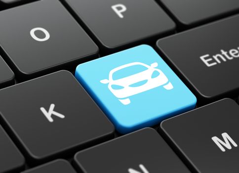 Travel concept: computer keyboard with Car icon on enter button background, 3D rendering
