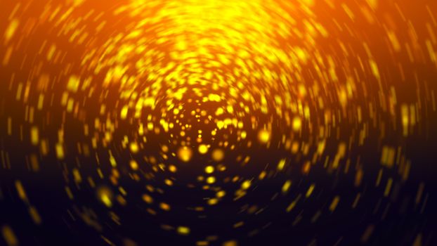 Spiral gold background consisting of particles. Abstract digital backdrop. 3D rendering