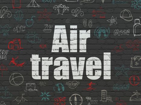 Tourism concept: Painted white text Air Travel on Black Brick wall background with  Hand Drawn Vacation Icons
