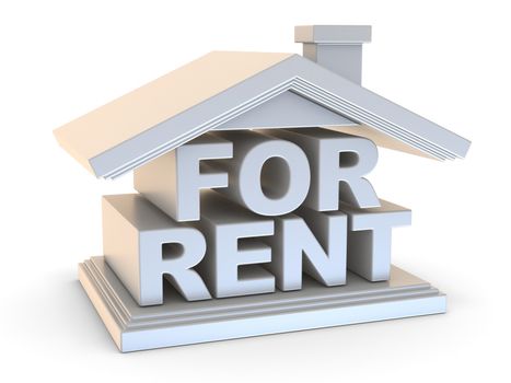 FOR RENT house sign side view 3D render illustration isolated on white background