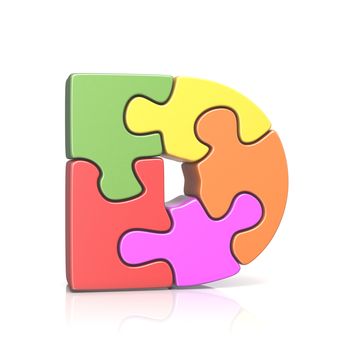 Puzzle jigsaw letter D 3D render illustration isolated on white background