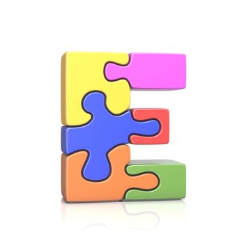 Puzzle jigsaw letter E 3D render illustration isolated on white background