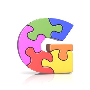 Puzzle jigsaw letter G 3D render illustration isolated on white background