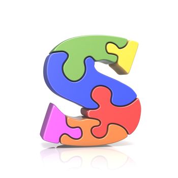 Puzzle jigsaw letter S 3D render illustration isolated on white background