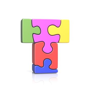 Puzzle jigsaw letter T 3D render illustration isolated on white background