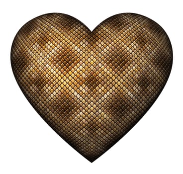 Digital illustration of a snake skin patten in the shape of a heart.  snake; skin; scales; reptile; pattern; background