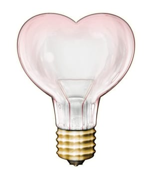 Digital illustration of heart shaped light bulb.