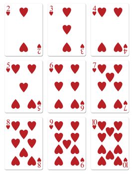 My illustration of heart playing cards 2 through 10.