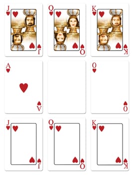 My illustration of heart playing cards: Jack through Ace, plus blank versions with a clipping path to insert your own images.