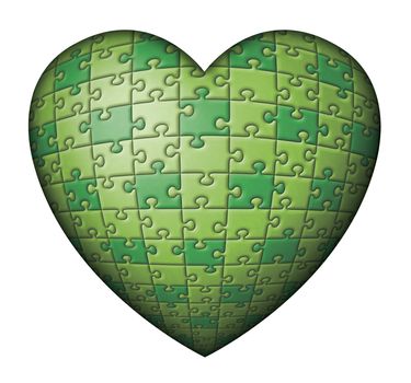 Digital illustration of a green heart shaped puzzle.