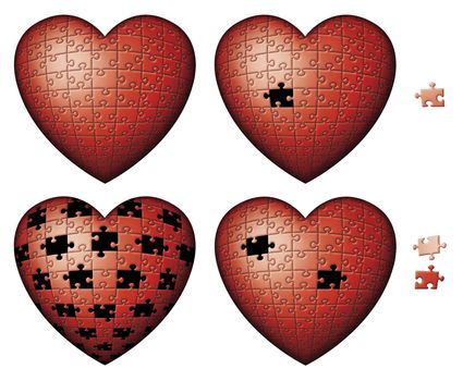 Digital illustration of four heart shaped puzzles.