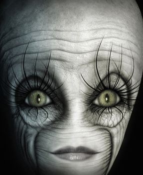 Close up digital Illustration of an alien face.