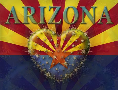 Digital Painting of a heart shaped prickly pear cactus with the Arizona flag, combined with my landscape photography.