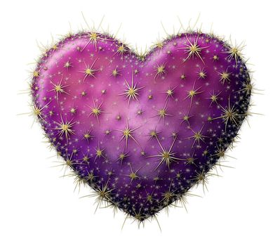 Digital illustration of a heart shaped prickly pear cactus.