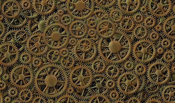 Digital illustration of the stars and stripes of the flag of the United States combined with gears.
