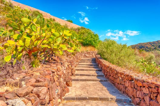 View of ancient village of Bosa on Temo river in a sunny morning of summer - Sardinia - Italy