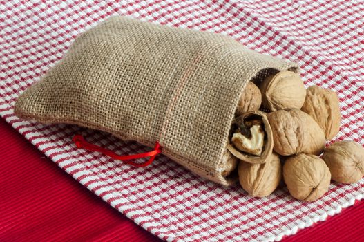 a some nuts inside a jute bag