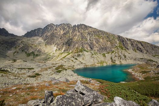 Valley with beautiful alpine lake ander highest peak of Tatra Mountains - Gerlachovsky stit