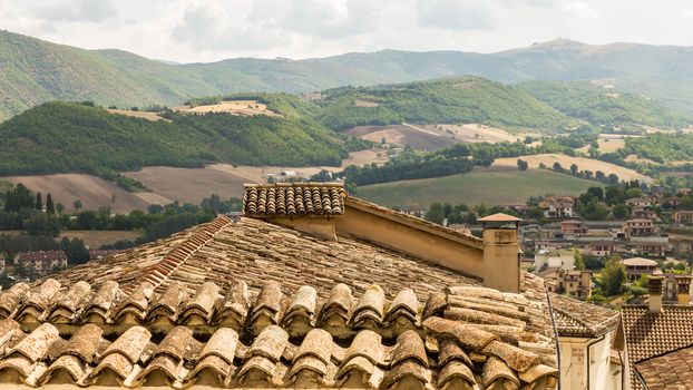view of the ancient roofs of Assisi (Italy)