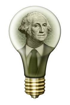 Photo-Illustration using parts of U.S. currency bills combined with my digital illustration of a light bulb.