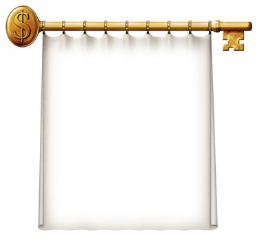 Photo Illustration of a banner hanging on a gold key with a dollar symbol.