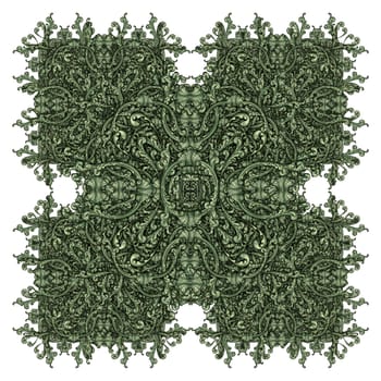 Photo-illustration of a pattern built from parts of United States currency bills.