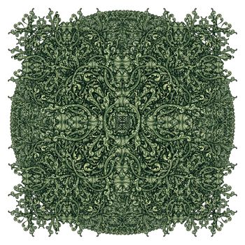 Photo-illustration of a pattern built from parts of United States currency bills.