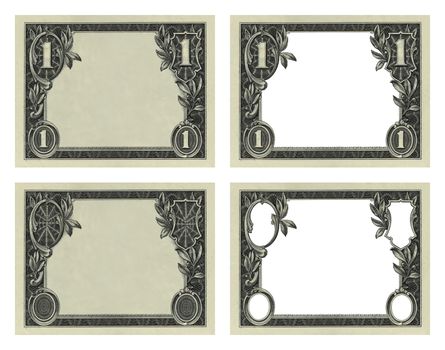 Photo-Illustration using parts of U.S. One dollar bill retouched and re-illustrated to create a new Money-themed frames.