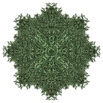 Photo-illustration of a pattern built from parts of United States currency bills.