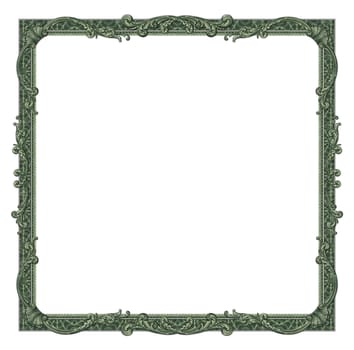 Photo-illustration of a border/frame using elements from a dollar bill.