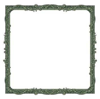 Photo-illustration of a border/frame using elements from a dollar bill.