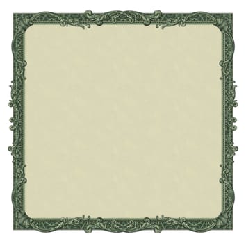 Photo-illustration of a border/frame using elements from a dollar bill.