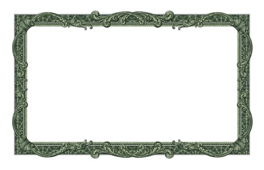 Photo-illustration of a border/frame using elements from a dollar bill.