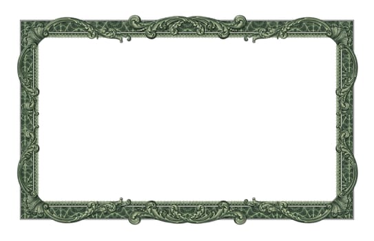 Photo-illustration of a border/frame using elements from a dollar bill.