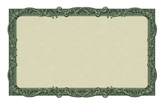 Photo-illustration of a border/frame using elements from a dollar bill.