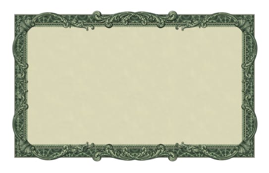 Photo-illustration of a border/frame using elements from a dollar bill.