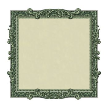 Photo-illustration of a border/frame using elements from a dollar bill.