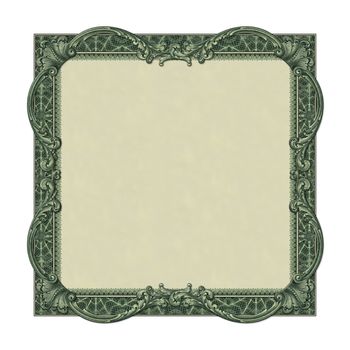 Photo-illustration of a border/frame using elements from a dollar bill.