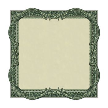 Photo-illustration of a border/frame using elements from a dollar bill.