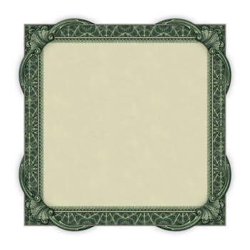 Photo-illustration of a border/frame using elements from a dollar bill.