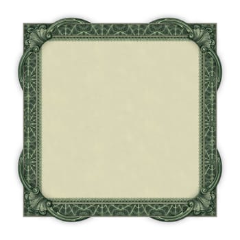 Photo-illustration of a border/frame using elements from a dollar bill.