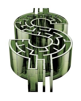 Illustration of a maze shaped like a dollar sign.