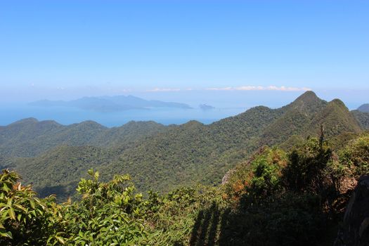 View from the top of the hill to the stunning island of Langkawi in Malaysia